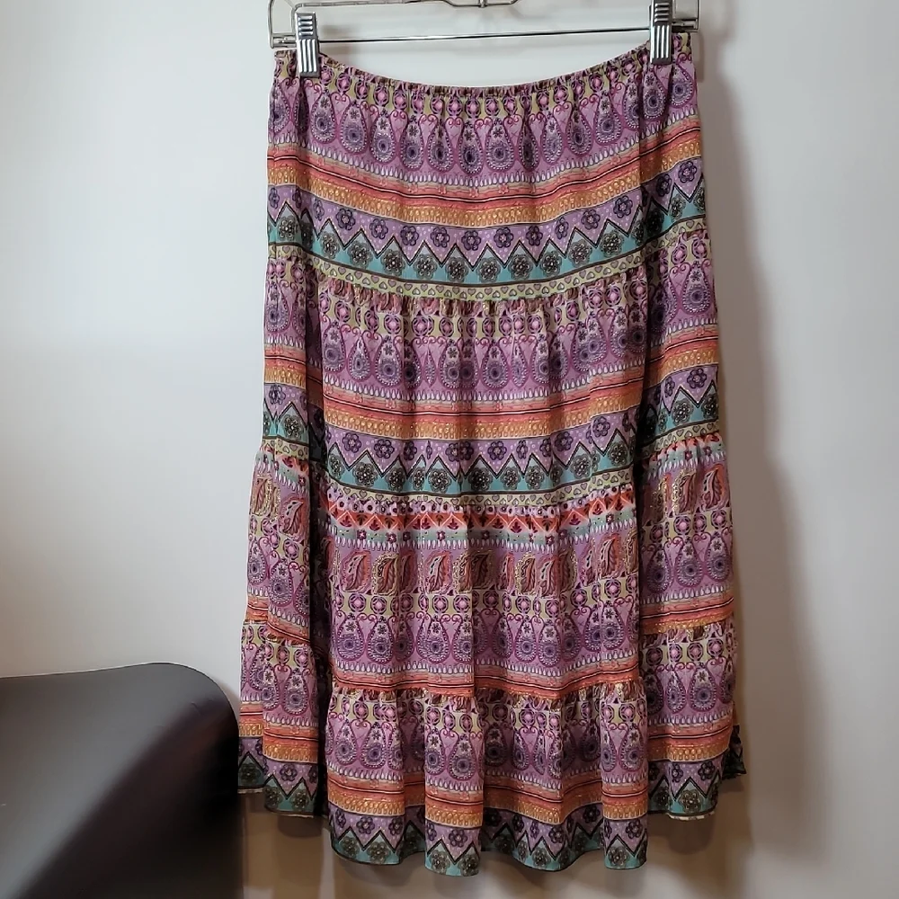 George Purple Tiered Midi Skirt Boho Resort Wear